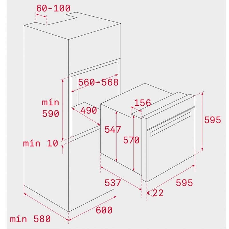 Mô phỏng kích thước lắp đặt lò nướng Teka HLB 840