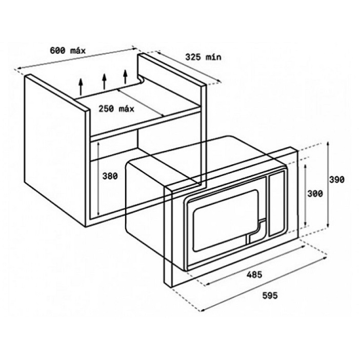 Mô phỏng kích thước lắp đặt lò vi sóng TEKA ML 820 BI