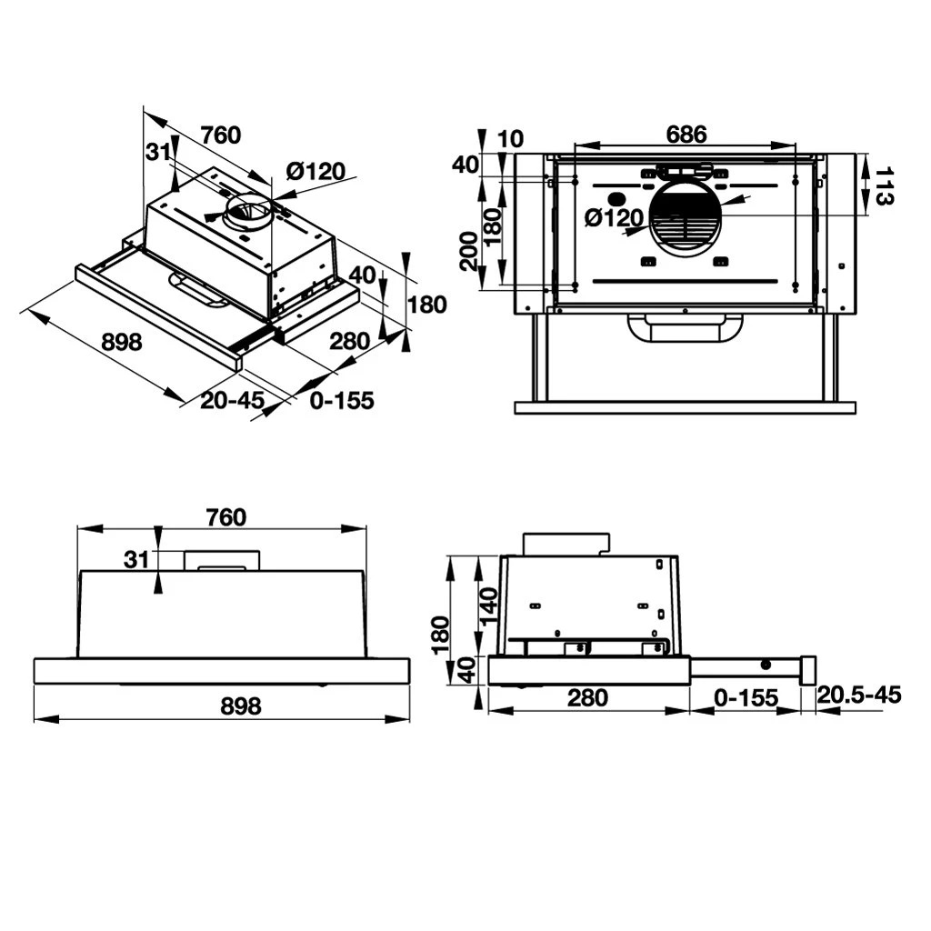 Bản vẽ kỹ thuật hút mùi Hafele HH-TI90D 539.81.085