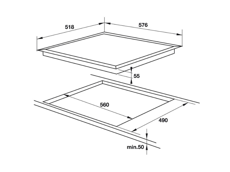 Mô phỏng kích thước lắp đặt bếp từ Hafele HC-I604C 535.02.211