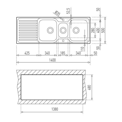 Chậu rửa inox TEKA CLASSIC 2½B 1D (2½C 1E)0