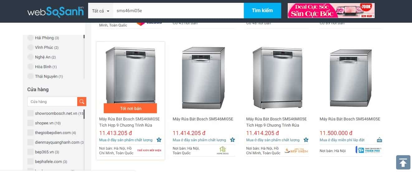 So sánh giá máy rửa bát bosch SMS46MI05E  trên websosanh