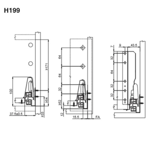 Ray hộp Hafele 552.79.085 Alto B199 500mm, trắng, nắp kim loại0