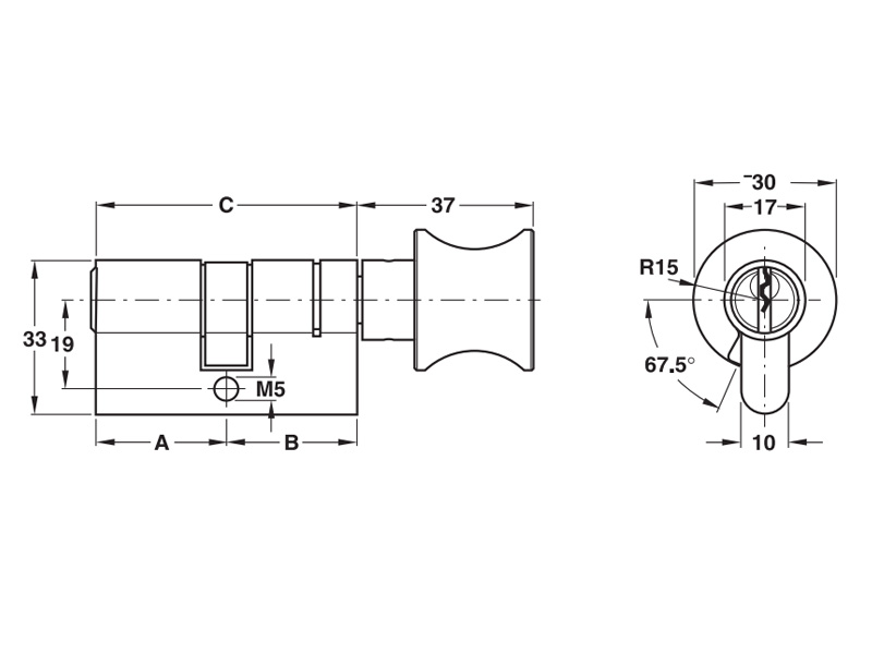 Ruột khóa 1 đầu chìa, 1 đầu vặn Hafele 916.08.422, 63mm Đồng thau0