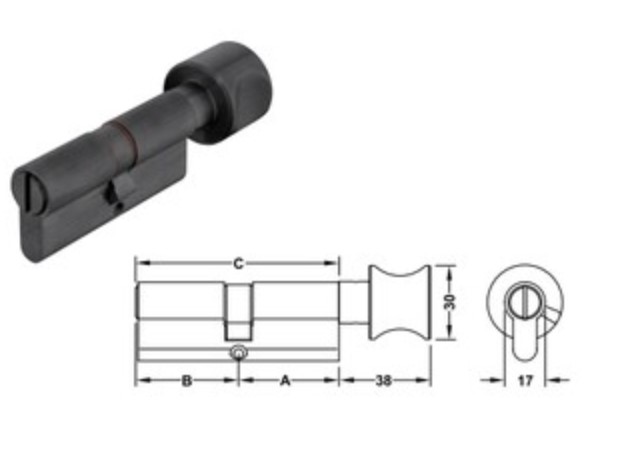 Ruột khóa 1 đầu chìa, 1 đầu vặn Hafele 916.08.422, 63mm Đồng thau