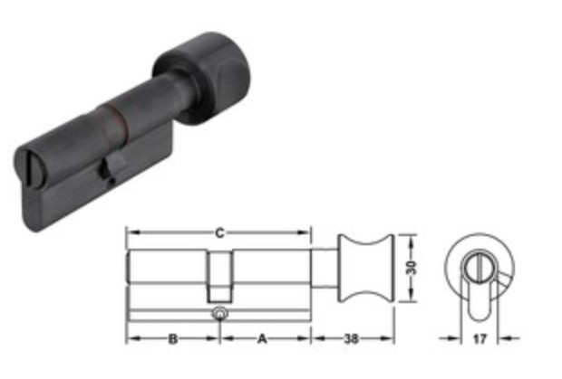 Ruột khóa 1 đầu chìa, 1 đầu vặn Hafele 916.08.426, 91mm Đồng thau