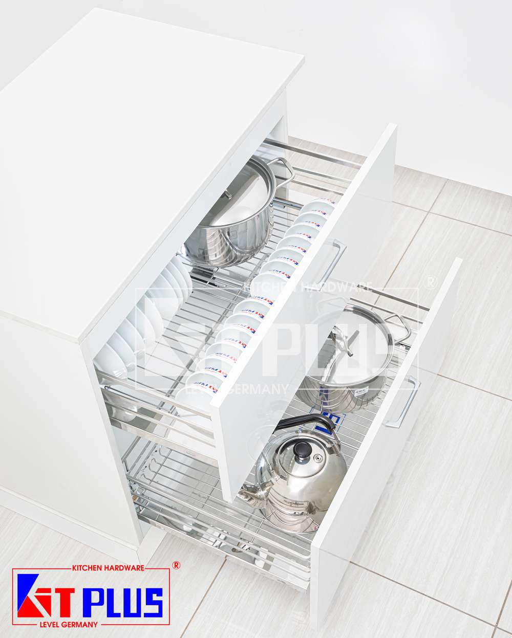 Giá xoong nồi, bát đĩa đa năng nan dẹt inox mờ Kit Plus BM VIP.750