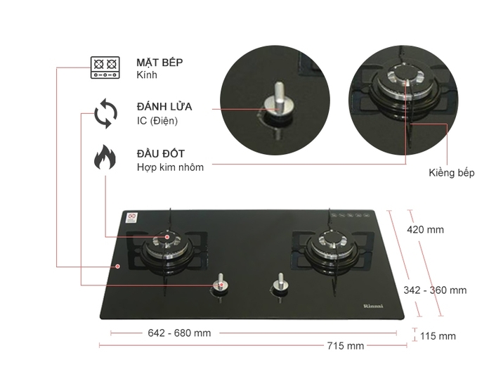 Bếp gas âm Rinnai RVB-212BG7