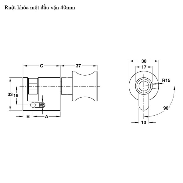 Ruột khóa 1 đầu vặn Hafele 916.96.209, 40mm Đồng thau0