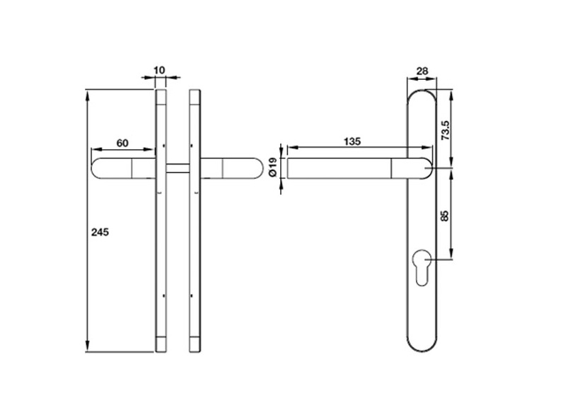 Tay nắm gạt mở phải C/C 85mm Hafele 903.92.2620