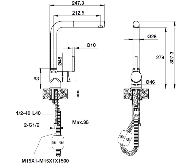 Vòi rửa bát đá Hafele HT19-GH1P278 570.51.5800